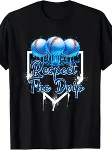 Men's Retro Baseball Home Plate Drip Sprinkles T-Shirt - Funny Graphic Tee with Drip System, Casual Short Sleeve Shirt for Fans & Casual Attire, Comfortable Fit