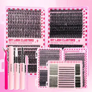 DIY Eyelash Extension Kit, 800Pcs/740Pcs/640Pcs/200Pcs Cluster Eyelash, D Curl Individual Lashes with Glue, Tweezer and Brush, 10-18mm Thick & Natural Look Cluster Extensions Kit, 30D-100D Mixed Style False Eyelashes for Beginners, Travel, DIY Makeup