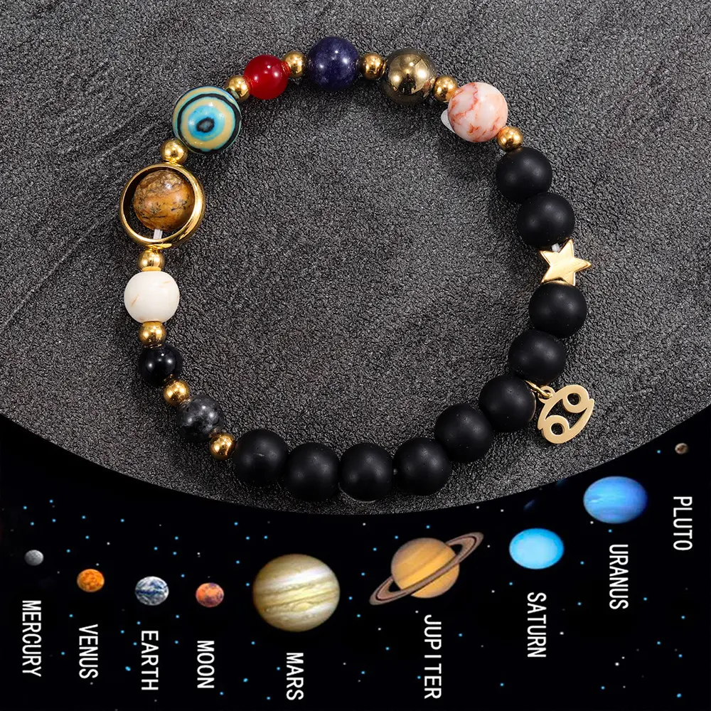 Cosmic Planet Beaded Bracelet Twelve Constellations Black Stone Constellation Bracelet Beaded