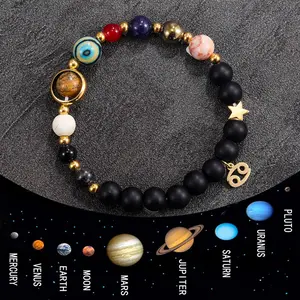 Cosmic Planet Beaded Bracelet Twelve Constellations Black Stone Constellation Bracelet Beaded