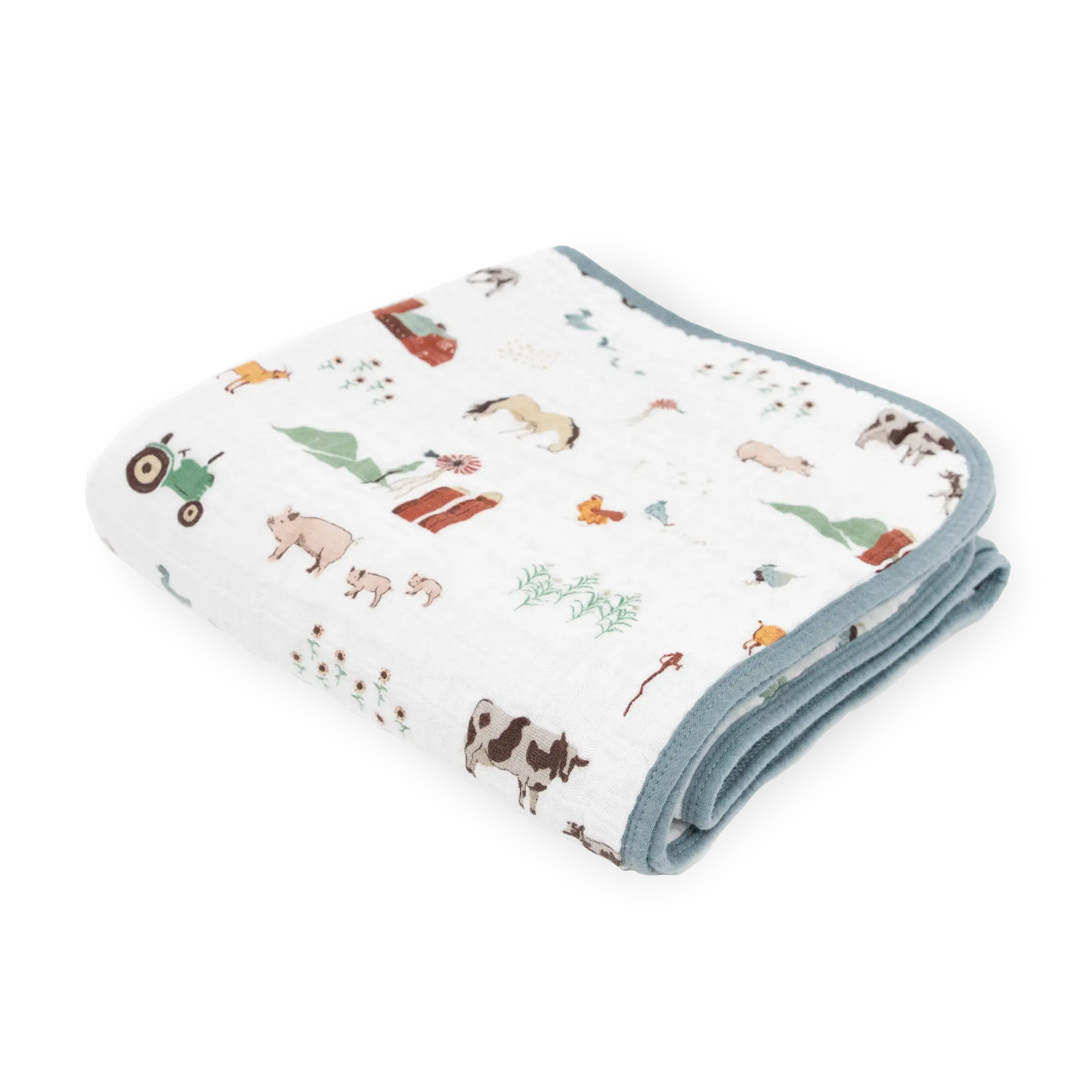Original Cotton Muslin Quilted Quilt - Farmyard, Lightweight Breathable Bedding, Soft Breathable Bedspread