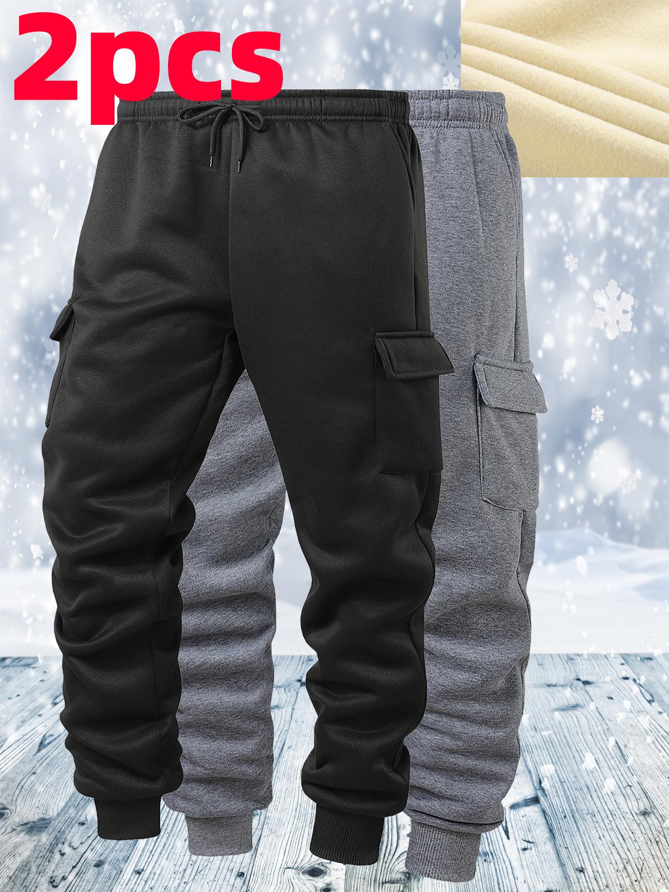 Men's Two-Piece Set American High-Street Style Cargo Sweatpants Loose Jogger Pants Elastic Cuffs Multiple 3D Pockets Casual Wear