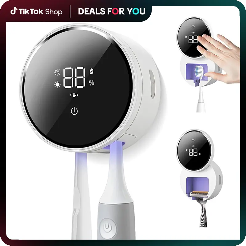 3-in-1 Smart Toothbrush Cleaner with LED Display, UV-C Light, Auto Sensor Open Cover, Rechargeable Wall-Mounted Holder, Clean and Dry for Home and Tra