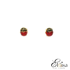 18K Enamel Lady Bug Screwback Earring