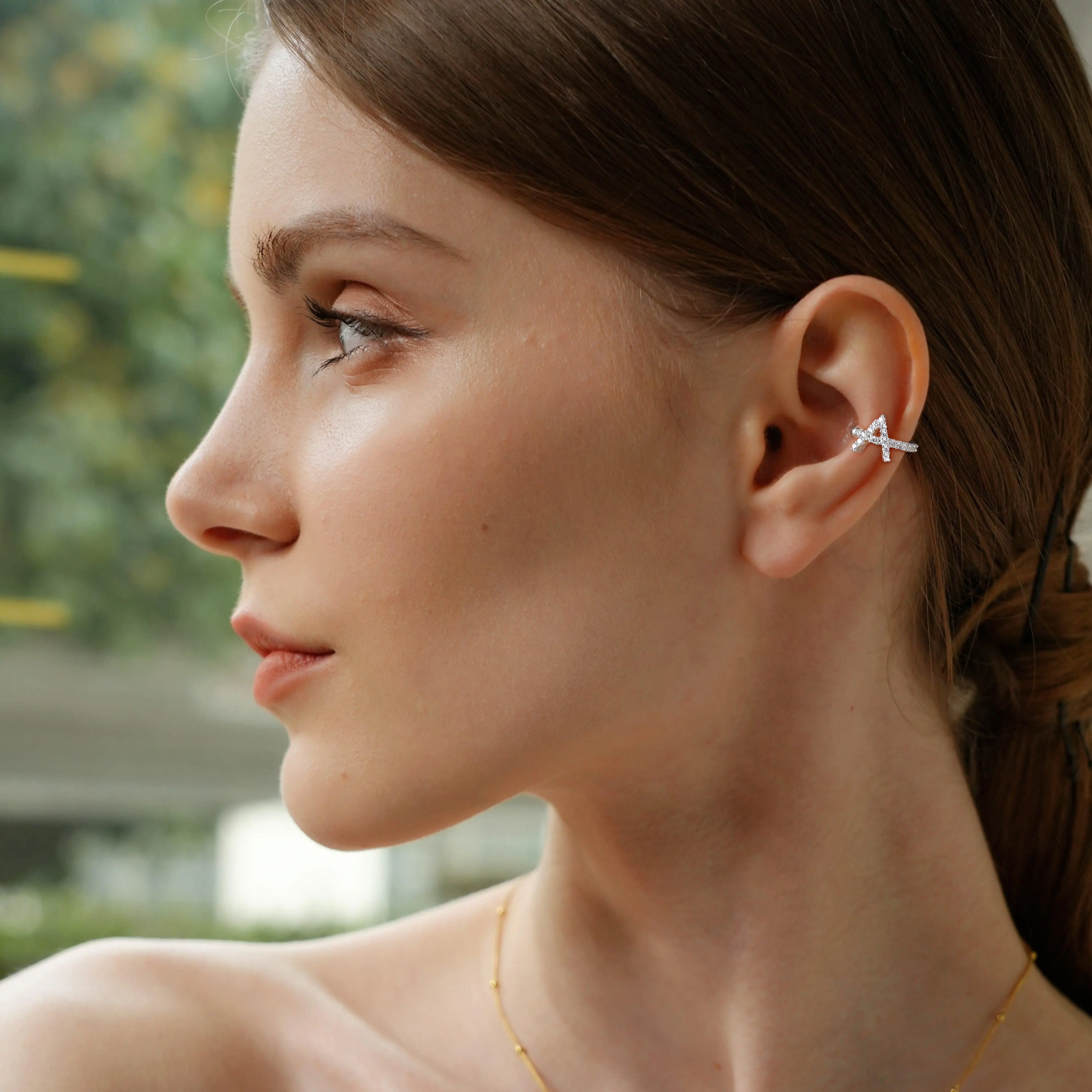 Women's Elegant Clip-On Earrings, 26-Letter Zirconia Ear Studs, Trendy Jewelry for Casual Everyday Wear, Birthday Gift Accessory