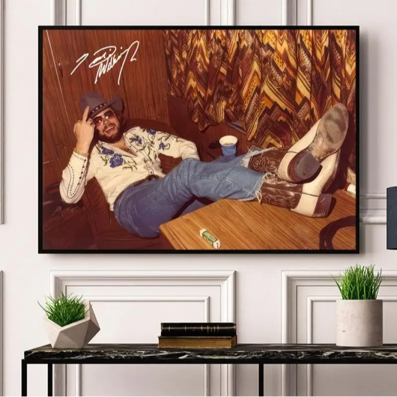 Hank Williams Middle Finger Signature Poster - Artistic Vintage     Print, Minimalist Retro   Wall Home