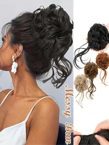 Messy Bun Hair Piece Tousled Updo Hair Buns Extension Elastic Hair Band Hair Pieces Synthetic Curly Hair Bun Scrunchie Synthetic Hair For Women Girls, Synthetic Soft Hairpieces