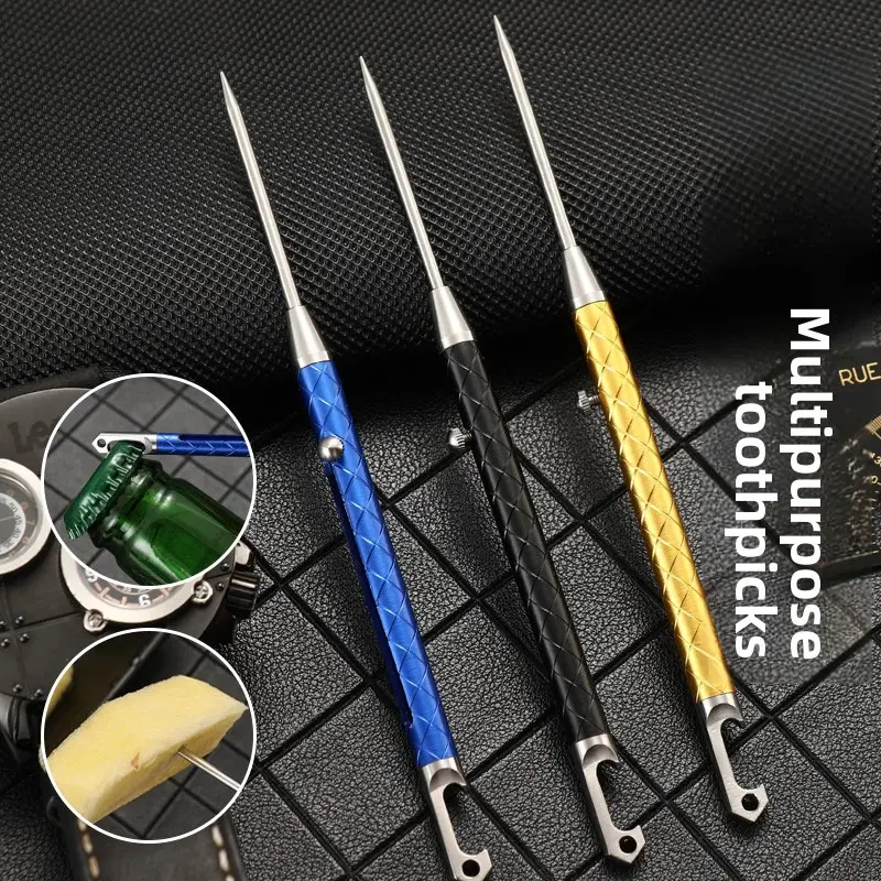 Portable Fruit Skewers, Metal Skewers, Manual Adjustable Camping Food Picks, Amazing Anti-Cavity Stainless Steel Multi-Purpose Toothpicks, Utensils, Picnics, Outdoor Meals, Easy to Clean