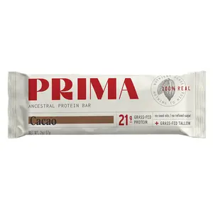 (NEW) PRIMA Ancestral Protein Bar – Cacao (7 Pack) | 21g Grass-Fed Whey Protein, 100% Real Ingredient Snack with Grass-Fed Tallow & Organic Raw Honey | Seed Oil Free, Gluten-Free, Low Carb Clean Energy Bar