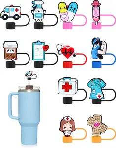 12Pcs Nurse Straw Cover Caps for Stanley Cup 30&40 Oz, Tumbler with Handle, Water Bottle Silicone Straw Topper Fits 0.4In/10Mm Diameter Reusable Straws YETOOME