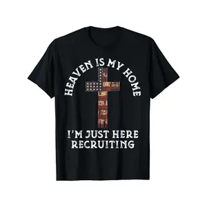 Heaven Is My Home Graphic T-Shirt, 100% Cotton Crew Neck Short Sleeve Tee, Casual Christian Printed Top with Heat Transfer Design, Regular Fit Knit Fabric Shirt