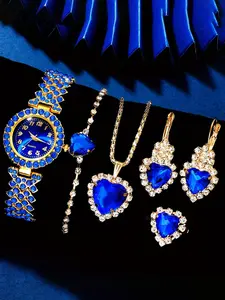 6 sets of luxurious water diamond elegant fashion simulation watches and synthetic gemstone jewelry sets for her mother Glamour Set Fashionable Jewelry Set