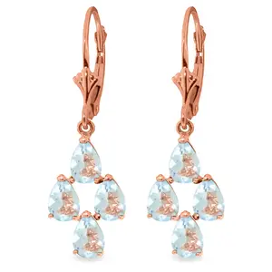 14k Rose Gold Leverback Earrings with Aquamarines Dangle