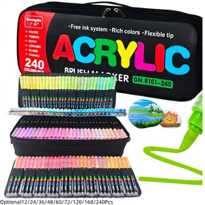Acrylic Paint Markers Set,Soft Brush Tip,Direct-Liquid Ink System, Paint Markers for Rock Painting, Fabric, Wood, Canvas, Plastic, Permanent,Washable,Quick-Drying,Waterproof