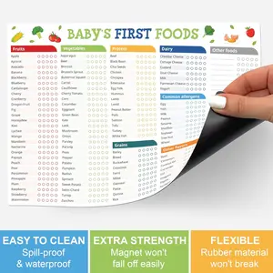 Set of 2 Baby First Foods Tracker Fridge Magnet, Nutrition Poster, Daily Log Meal Planner Checklist, 101 Foods Before 1, Dry Erase Whiteboard for Refrigerator, 3 Dry-Erase Markers