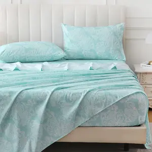 Queen Size Paisley Printed Sheet Set,4 Pieces Boho Style Breathable Soft Microfiber Bedsheets, Anti Pilling Deep Pockets Easy Care Bed Sheets, Blue