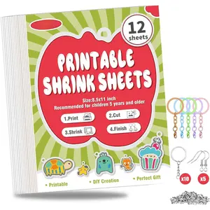 12 count Printable Shrink Paper, Plastic Shrinky Dink Sheets Set with Key Rings & Earring Accessories for  Easter Ornaments Mother's Day Gifts DIY Art (8.5x11", 6 Semi-transparent/6 White)