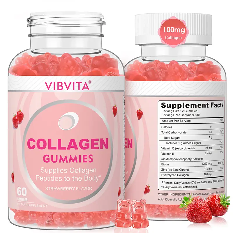 【New】VIBVITA Hydrolyzed Collagen Peptides Supplement-Collagen Gummies with Vitamin C,Zinc and Biotin, Nature Made for Health Hair,Skin , Nails & Wrink