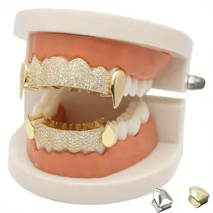 [Hip-Hop Vampire Braces] 4pcs Hip-Hop Vampire Fang Braces |   Upper & Lower + 2 Tooth Ornaments |   Unisex, Halloween, Christmas, Parties