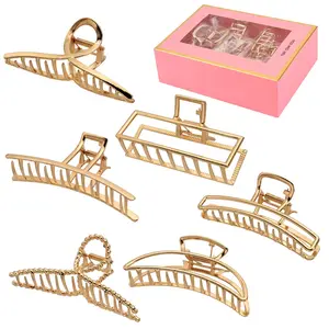 6 Pack Large Metal Hair Claw Clips - 4 Inch Big gold hair clips,Perfect Jaw hair clamps for Women and Thinner,Thick hair styling,Strong Hold Hair,Fashion Hair Accessories