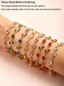 Natural Royal Style Women's Jewelry, Sapphire Emerald Crystal Leaf Chain Bracelet and Bangle, Beautiful Bracelets, Elegant Bangle, Perfect Party Gift