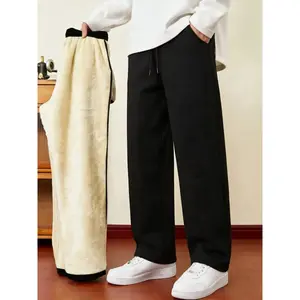 Men’s winter fleece casual comfortable sweatpants with thick lamb wool lining, loose fit joggers, warm elastic waistband trousers for cold weather