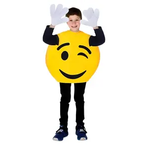 Emoji Wink Smiley Costume Dress For Kids - Funny Costume with Smiley Face Tunic Style For Halloween, Birthday, Theme Party & Cosplay