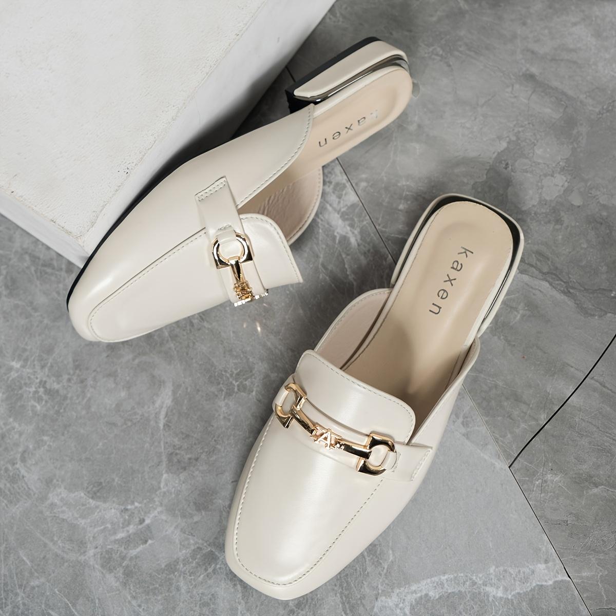 New Versatile Open-Toe Heeled Half Women'S Wear Metal Muller Shoes Lazy One-Step Flat And Loafer Shoes, Women Shoes