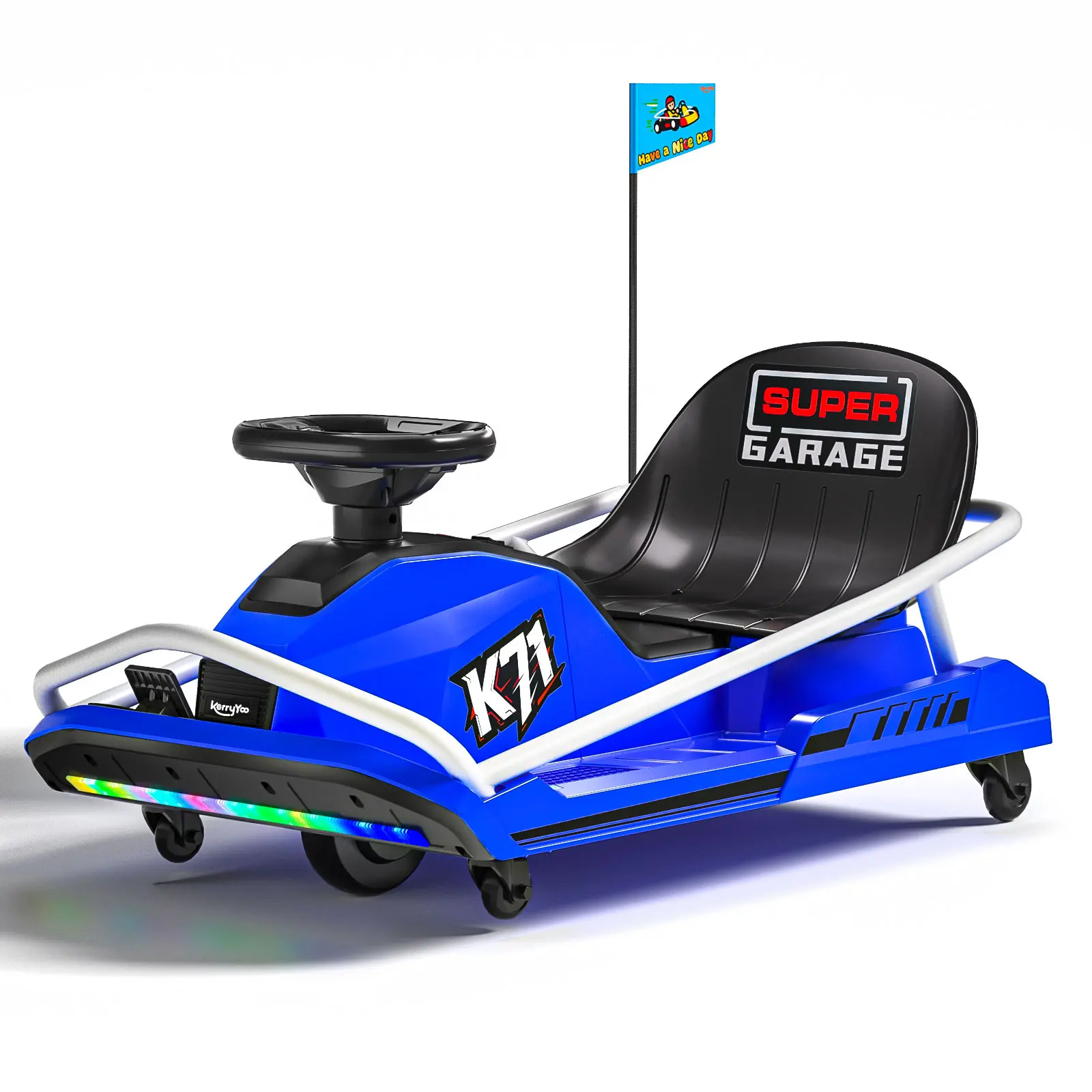 KerryYoo K71 24V Electric Go Kart for Kids Ages 6-12, 300W Brushless Drift Kart, 360° Drifting, Up to 11.9 MPH, High/Low Speed