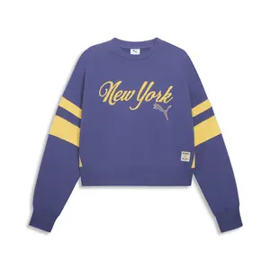 PUMA Womens Wardrobe Essentials Bright Lights Nyc Crew Neck Sweatshirt Casual - Blue