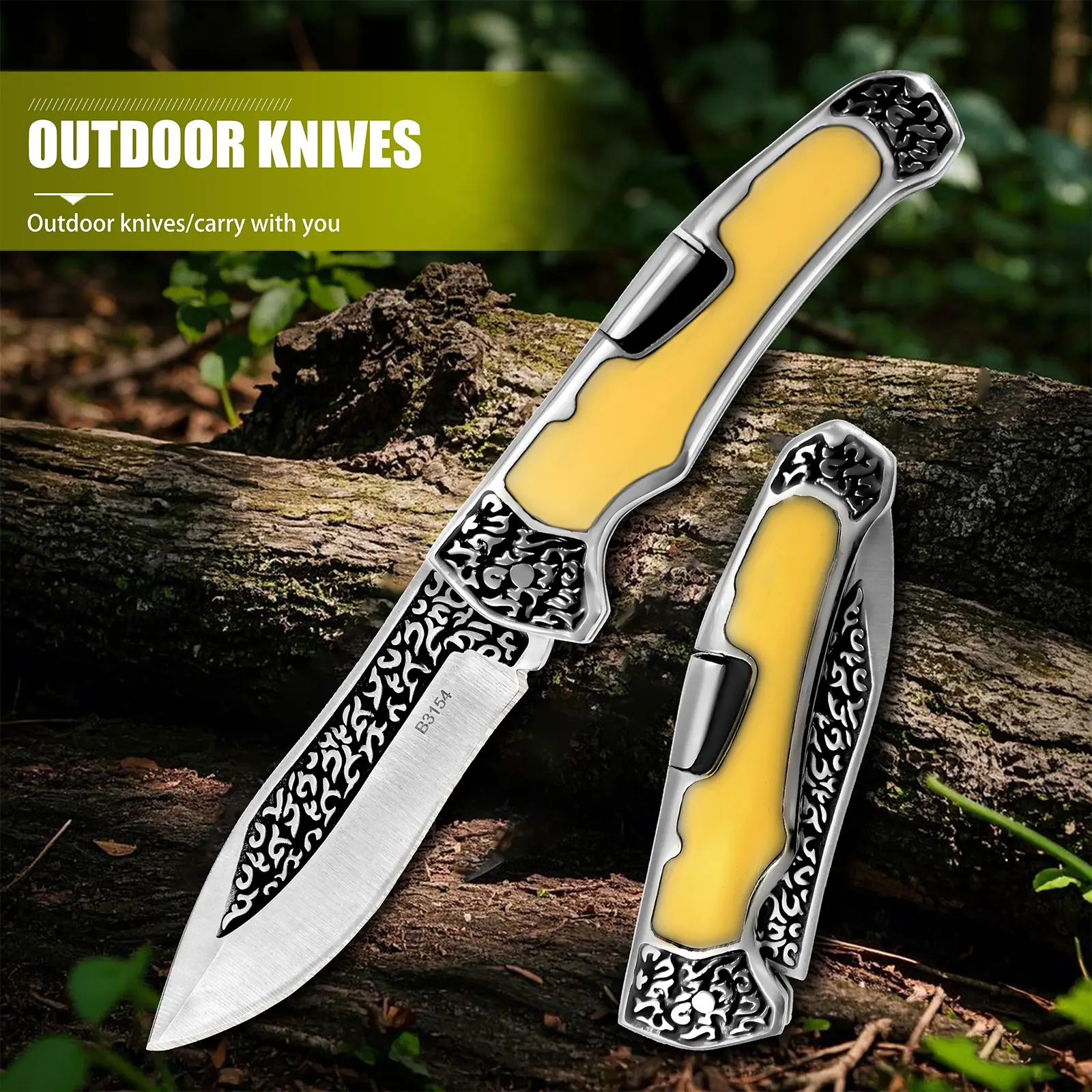 Stainless Steel Kitchen Knife with Ergonomic Resin Handle-3D Carving Design, Thick Rustproof Scratch-Resistant Blade, Compact Lightweight Knives for Home Kitchen Use, Father's Day Gifts for Cooking Enthusiasts