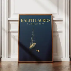 Unframed Luxury Sailboat Wall Art Print - Nautical Old Money Poster, Coastal Navy Home Decor for Room Aesthetic, Decoration