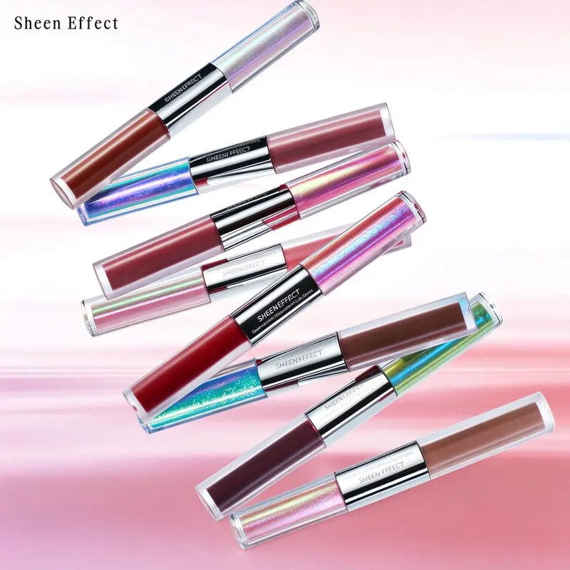 SHEENEFFECT Chameleon Lipstick Kit Pack - Iridescent Teal Shimmer Top Coat Lipgloss, Gloss Matte Plum Base Cosmetic, Long-Lasting Matte and Glossy Lipstick & Lip Gloss for Party, Daily Colorful Makeup Use