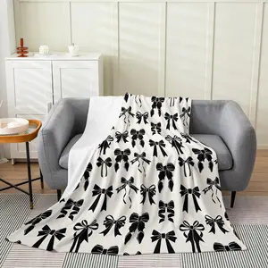 Bow Blanket Baby Black Plush Throw Blanket,Kids Boys Girls Decor Cute Bowknot Flannel Fleece Blanket Microfiber Girls Bow Bedroom