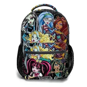 Monster High Y2K Aesthetic School Backpack for Girls, Cute Cartoon Girl Printed Student Bookbag with Mesh Side Pockets, Large Capacity Casual Daypack and Travel Bag for Kids a-40