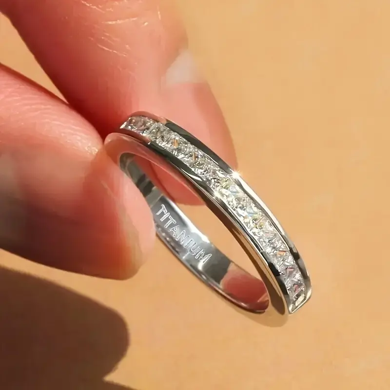 4mm Titanium Alloy Zircon Ring - Unisex Wedding & Engagement Jewelry, Daily Wear Accessory, Ideal for Valentine's Day & Anniversary Gifts