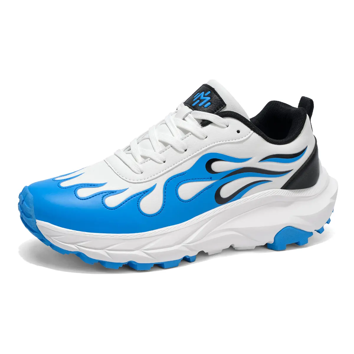 Men's Street Sneakers - PU Leather Upper, Flame Graphic, Chunky Sole, Aggressive Look, Reinforced Platform for Concerts (Male m Fire Sports Footwear), Street Sports, Casual