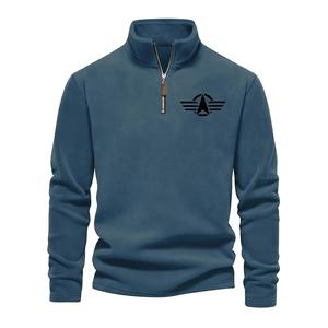 Men's fleece half zip top, stand up collar half zip long sleeved pullover, men's classic and fashionable polo shirt