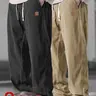 Men's Autumn Woven Corduroy Casual Pants (2 Pairs) - Plain, Heavyweight 100% Polyester Menswear, Loose Straight-Leg, Drawstring Waist for Custom Fit