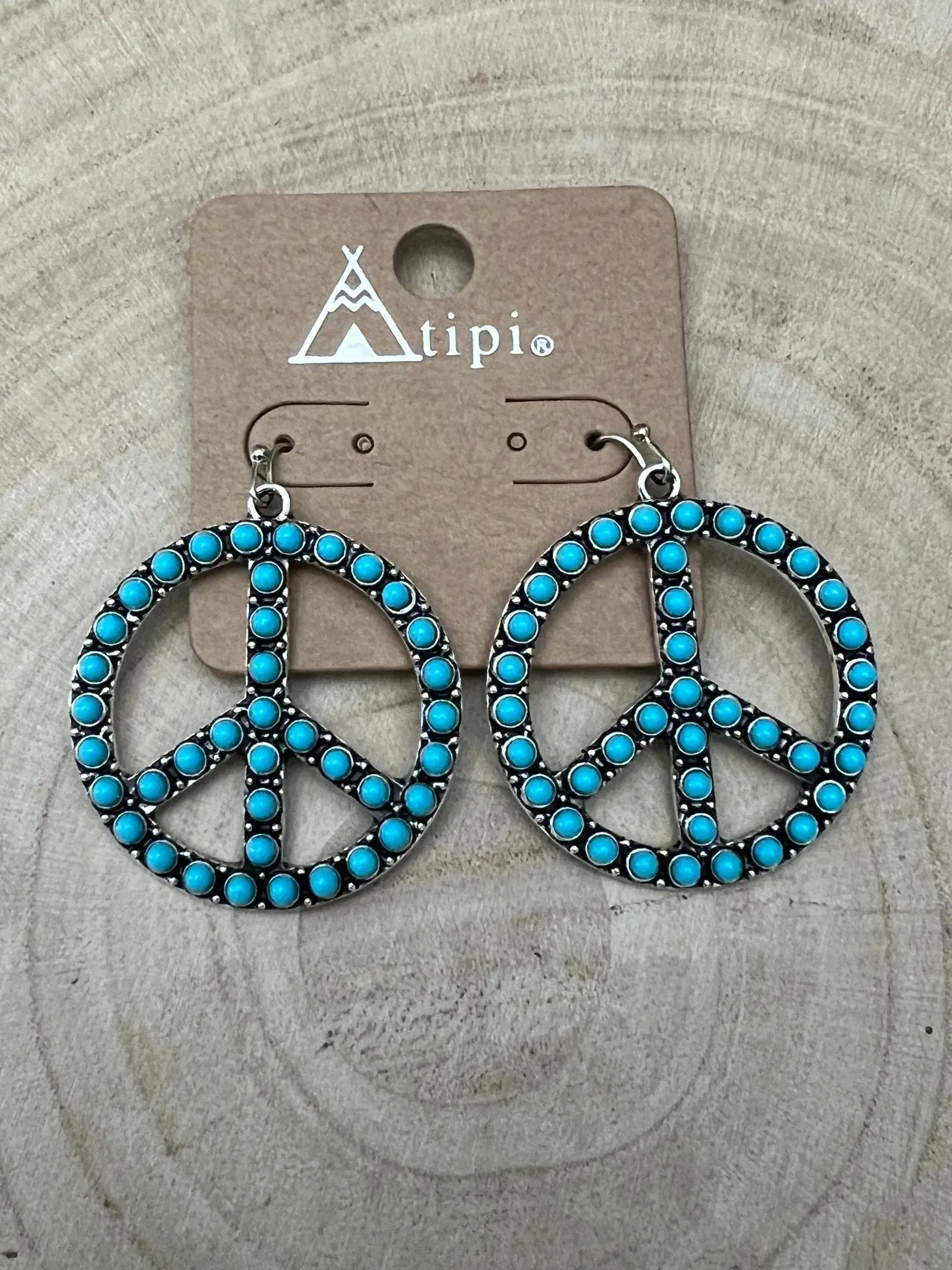 Western Large Peace Sign Dangle Earrings — Rustic 1¼" Statement