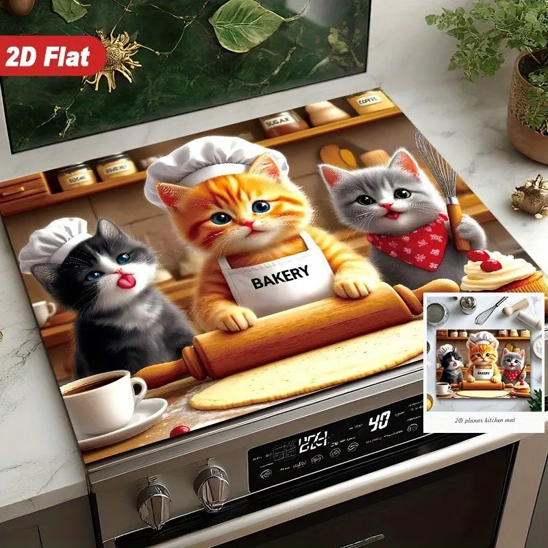 Cute Cat Design Stove Top Cover, 28.35x20.47 Inches, Heat Resistant & Scratch-Proof, Easy Clean, Enhances Kitchen Aesthetics, Kitchen Accessory