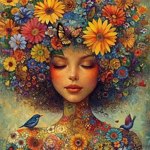 Diamond Embroidery Woman Portrait Paintings Flower Full Round Diamond Mosaic Art Handmade Gift