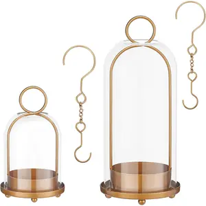 Hurricane Glass Candle Holders for Pillar Candles Set of 2 (5" & 4" Wide),  Metal Candlestick Holders, Modern Decorative Centerpiece Lanterns for Table Mantel Wedding Housewarming