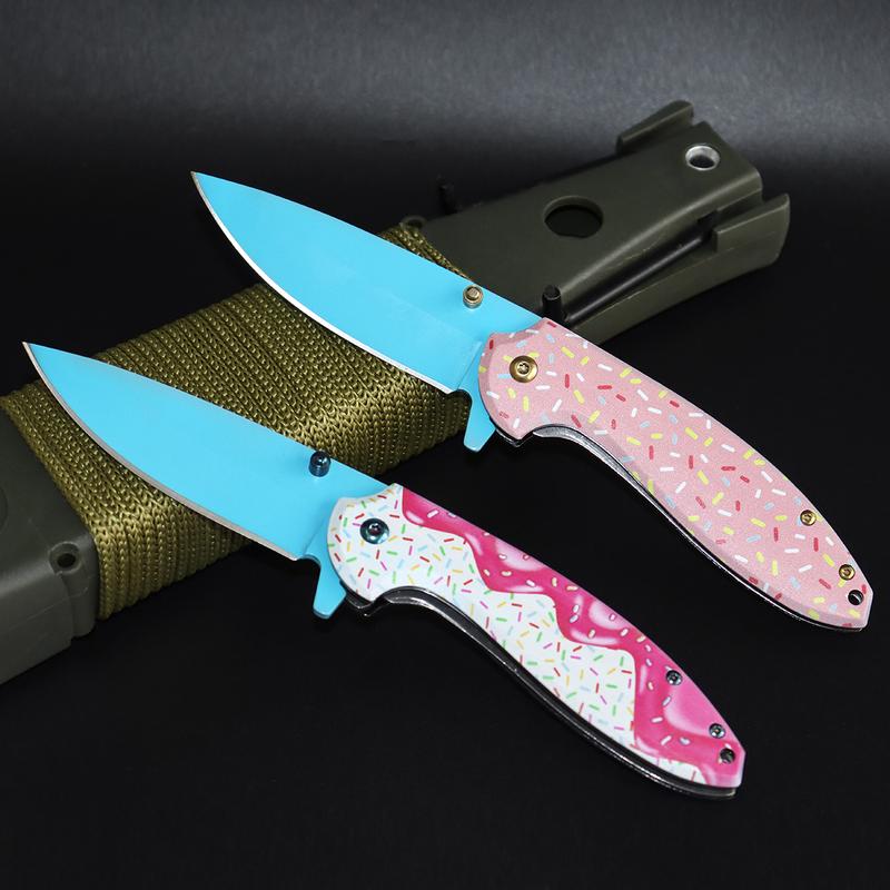 Doughnut aluminum handle folding camping EDC pocket knife foldable portable folding knife hunting knife