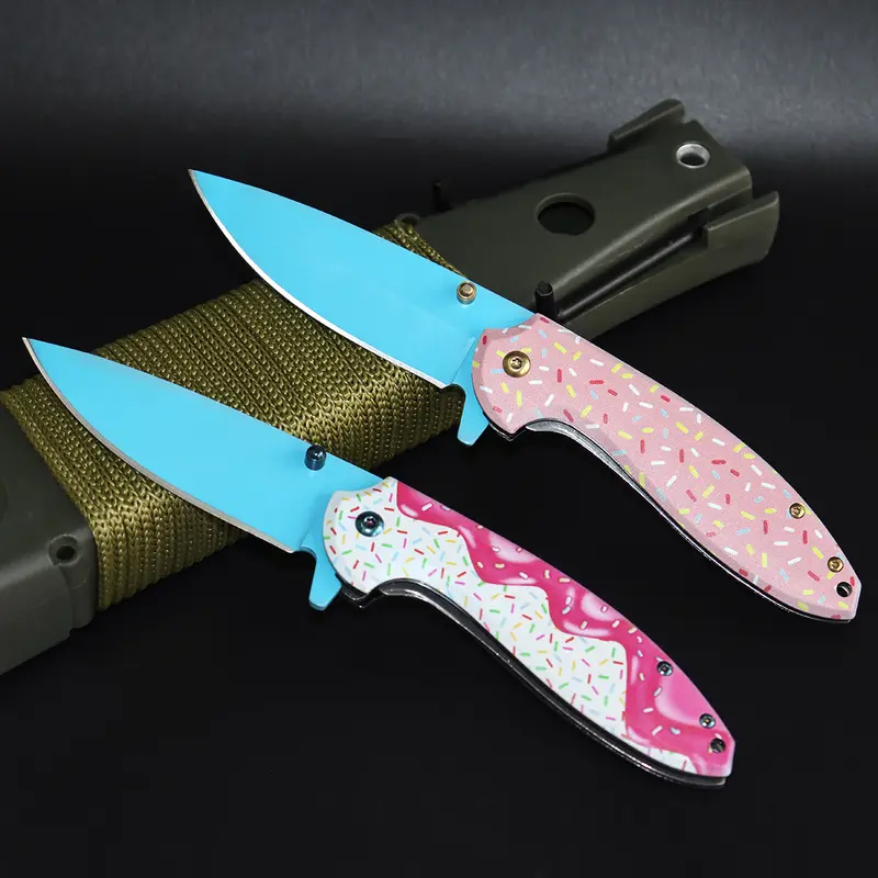 Doughnut aluminum handle folding camping EDC pocket knife foldable portable folding knife hunting knife