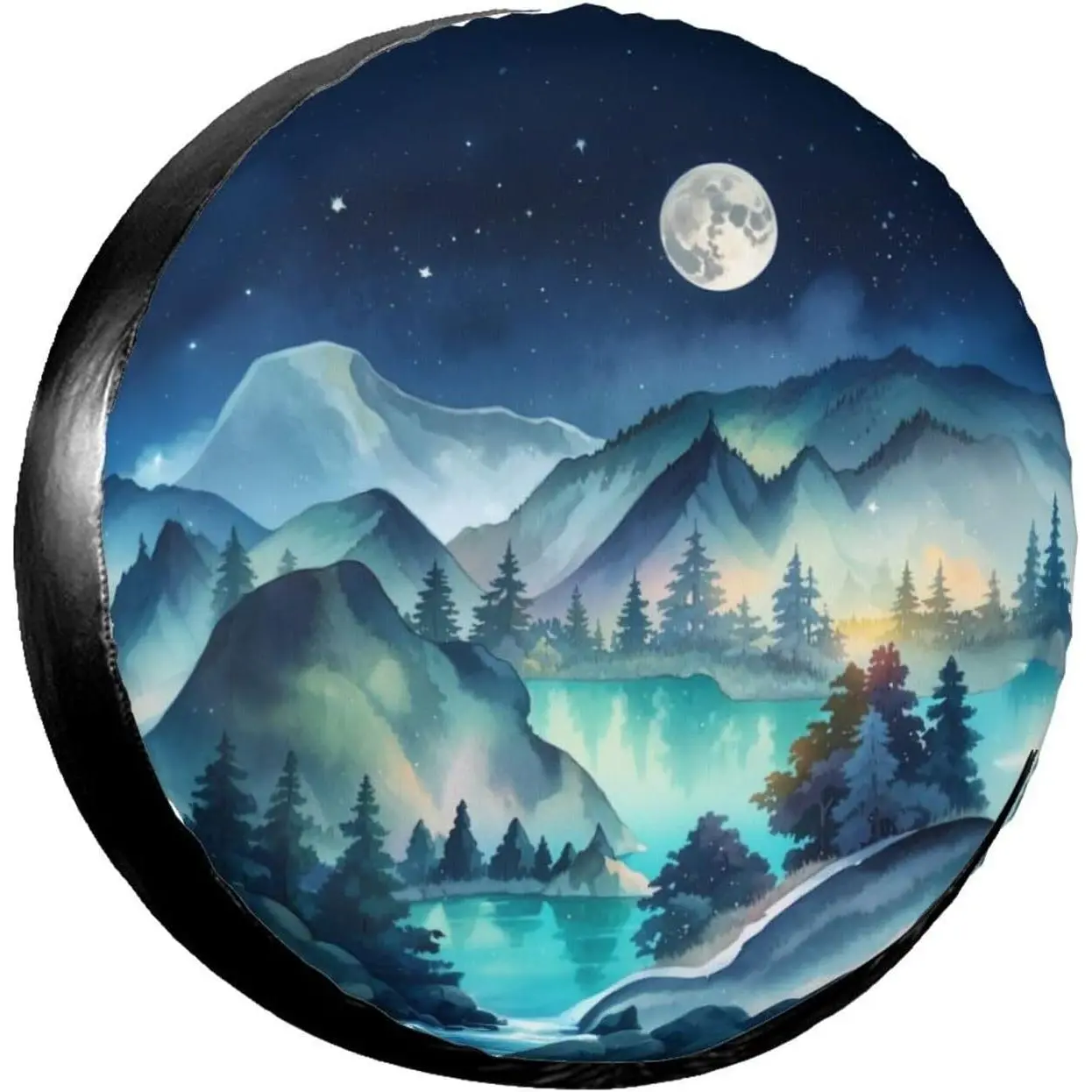 14-Inch Polyester Spare Tire Cover, Bears and Natural Mountains Decorative Wheel Protector, Weatherproof Easy-to-Clean Universal Fit Auto Accessory for Camper RV SUV Travel Trailer