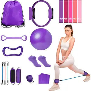 Pilates Essentials Kit for Women: 18 count Pilates Workout Equipment Set with Pilates Ring, Yoga Ball, Resistance Band, Pilates Fitness Set for  Arms, Gym  Bag, Anti Slip Socks