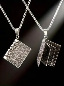 Cross Necklace, Gothic Style Jewelry, Flip Page Bible Book Design, Unisex Streetwear Creative Accessory