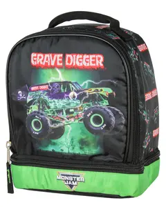 Monster Jam Grave Digger Monster Truck Lunch Bag Dual-Compartment Cooler Bag Insulated Lunch Box for School, Work and Travel 10"
