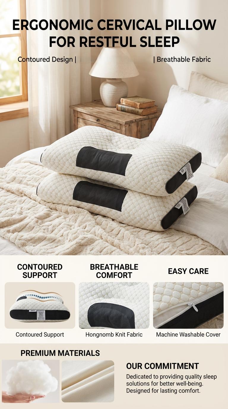 2-Pack Ergonomic Cervical Pillows - Cooling Mesh Neck Support Pillows for Pain Relief, Perfect for Back & Side Sleepers